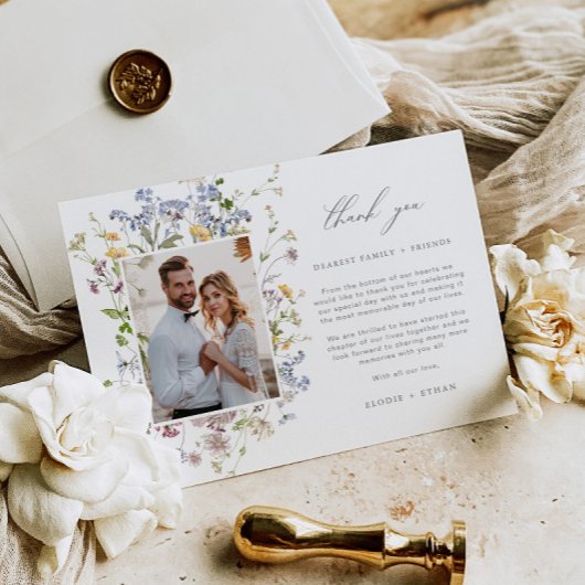 Wildblume Wedding Dankeschön Card mit Foto Boho Dankeskarte