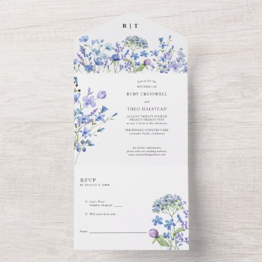 Wildblume Wedding Delicate Periwinkle Wilde Blume All In One Einladung (Innen Boden)