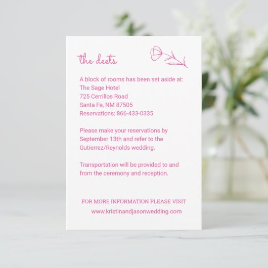Wildblume Wedding Details Card mit QR Code RSVP Karte (Stehend Vorderseite)