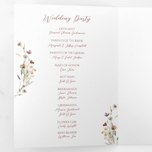 Wildblume Wedding Dreifach Letter Falten Programm (Innen Erste Seite)