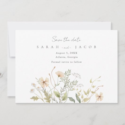 Wildblume Wedding Elegant Save the Date (Vorderseite)