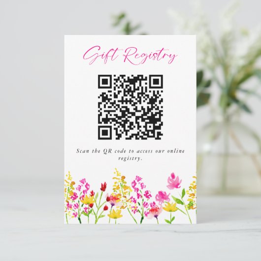 Wildblume Wedding Gift Registry QR Code Begleitkarte (Stehend Vorderseite)