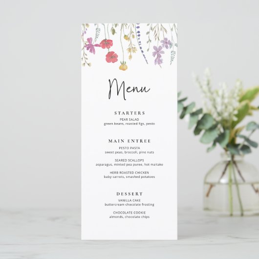 Wildblume Wedding Menu Boho Wedding Dinner Menü Menükarte (Stehend Vorderseite)