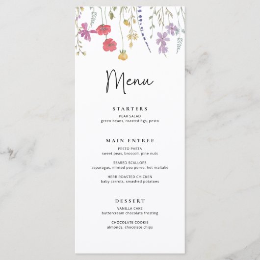 Wildblume Wedding Menu Boho Wedding Dinner Menü Menükarte (Vorderseite)