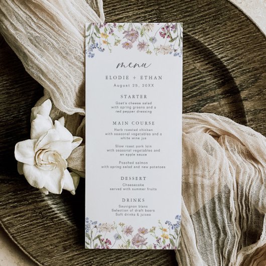 Wildblume Wedding Menu Whimsical Boho Floral Menükarte
