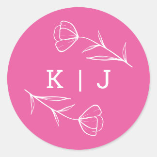 Wildblume Wedding Monogram Aufkleber in Rosa