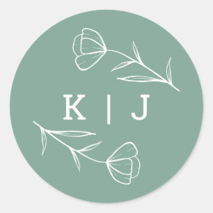 Wildblume Wedding Monogram Aufkleber in Sage