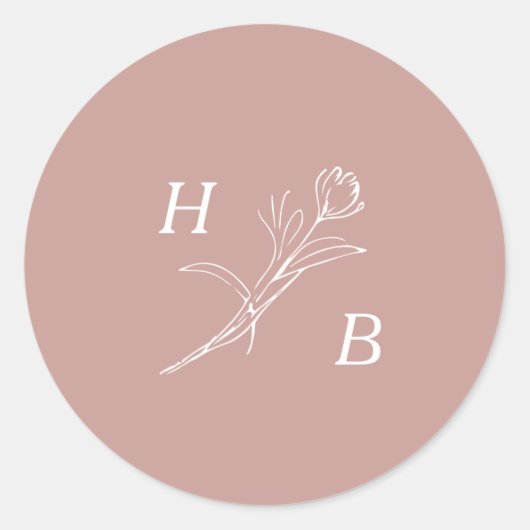 Wildblume Wedding Monogram Classic Round Aufkleber (Vorderseite)