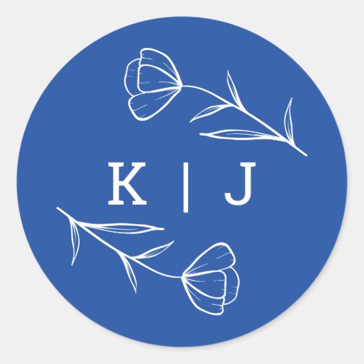 Wildblume Wedding Monogram Sticker in Cobalt (Vorderseite)