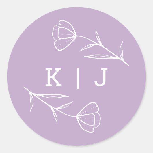 Wildblume Wedding Monogram Sticker in Lilac (Vorderseite)