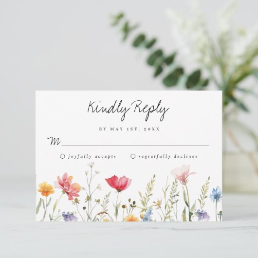 Wildblume Wedding RSVP Card (Stehend Vorderseite)