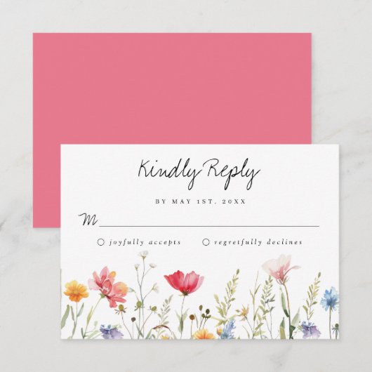 Wildblume Wedding RSVP Card Karte (Vorne/Hinten)