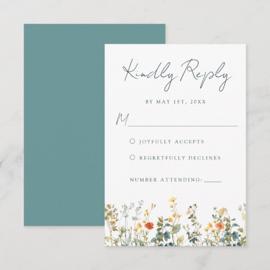 Wildblume Wedding RSVP Card Karte (Vorne/Hinten)