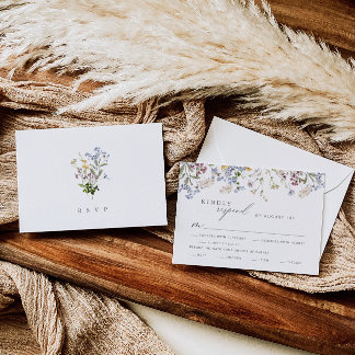 Wildblume Wedding RSVP Card mit Essensauswahl