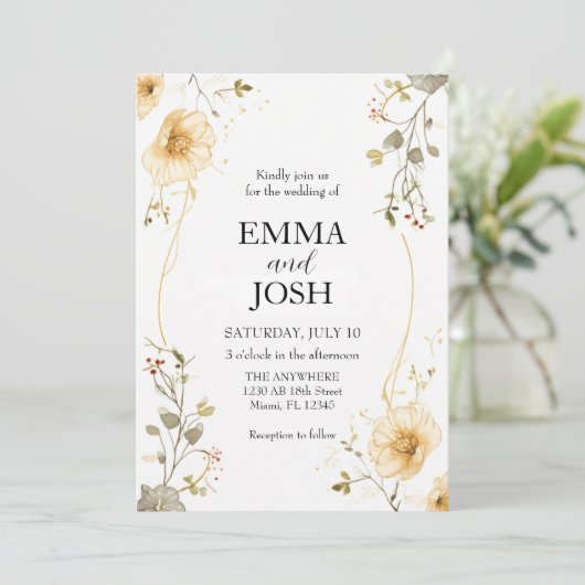 Wildblume Wedding Template Boho Einladung (Stehend Vorderseite)