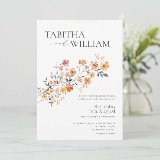Wildblume Wedding Template Boho Floral Einladung (Stehend Vorderseite)
