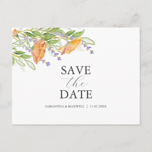 Wildblume Wedding Thema Save the Date Postkarte (Vorderseite)