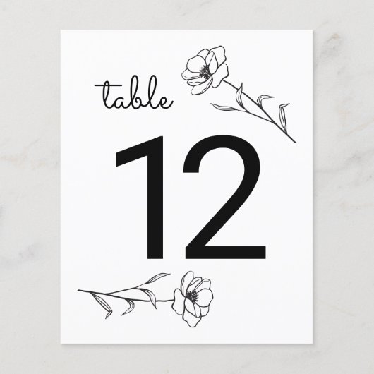 Wildblume Wedding Tischnummer (Vorderseite)