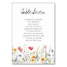 Wildblume Wedding Tischnummer