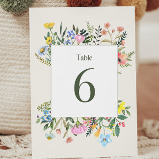 Wildblume Wedding Tischnummer Card