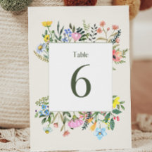 Wildblume Wedding Tischnummer Card