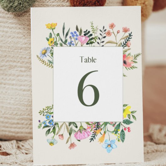 Wildblume Wedding Tischnummer Card