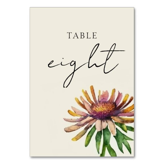 Wildblume Wedding Tischnummer Card (Vorderseite)