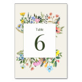 Wildblume Wedding Tischnummer Card (Vorderseite)