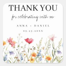 Wildblume Wedding Vielen Dank Quadratischer Aufkleber