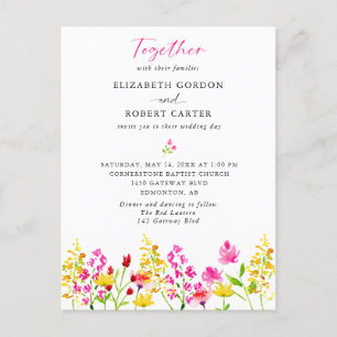 Wildblume Wedding Watercolor Elegantes Script Invi Postkarte