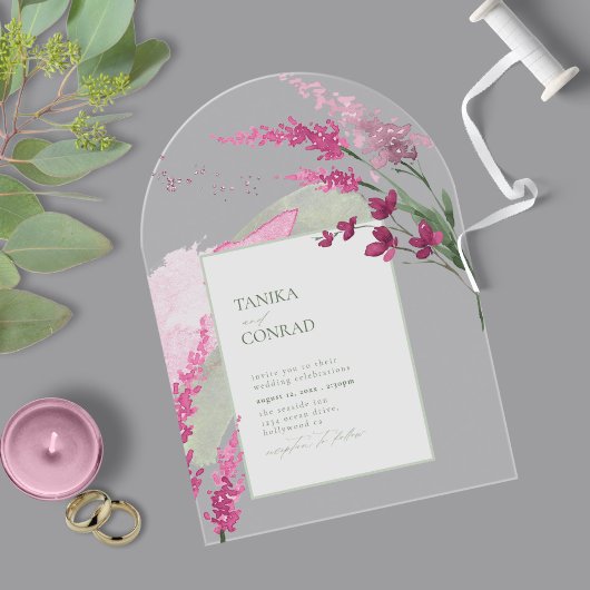 Wildblume Wedding Watercolor Fuchsia Arch ID954 Acryleinladungen