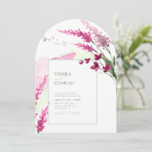 Wildblume Wedding Watercolor Fuchsia Arch ID954 Einladung (Stehend Vorderseite)