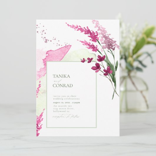 Wildblume Wedding Watercolor Fuchsia ID954 (Stehend Vorderseite)