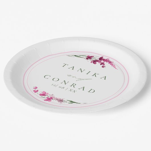 Wildblume Wedding Watercolor Initials Fsia ID954 Pappteller (Schrägansicht)