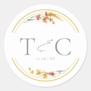 Wildblume Wedding Watercolor Initials Gold ID954 Runder Aufkleber