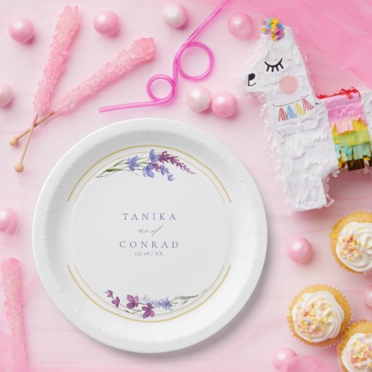 Wildblume Wedding Watercolor Initials Peri ID954 Pappteller (Party)