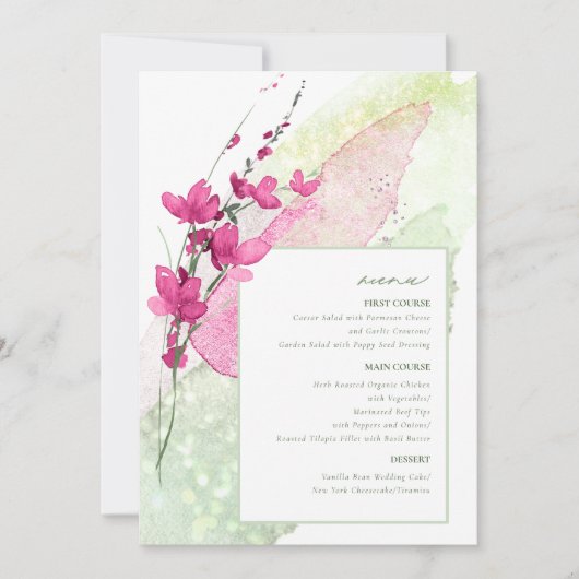 Wildblume Wedding Watercolor Menü Fuchsia ID954 (Vorderseite)