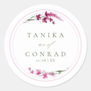Wildblume Wedding Watercolor Names Fuchsia ID954 Runder Aufkleber