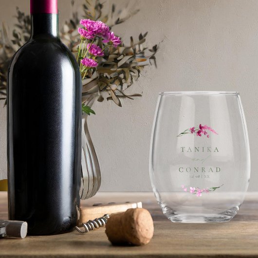 Wildblume Wedding Watercolor Names Fuchsia ID954 Weinglas Ohne Stiel