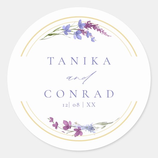 Wildblume Wedding Watercolor Names Peri ID954 Runder Aufkleber (Vorderseite)