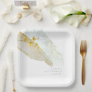Wildblume Wedding Watercolor Paint Str Gold ID954 Pappteller