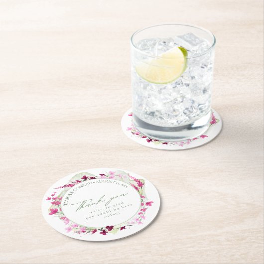 Wildblume Wedding Watercolor Vielen Dank Fsia ID95 Runder Pappuntersetzer (Vor Ort)