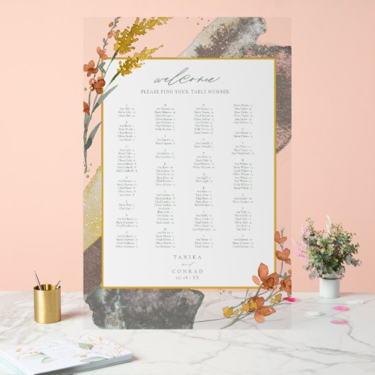 Wildblume Wedding Watercolor Welcome Gold ID954 Acrylschild (Hochzeit)