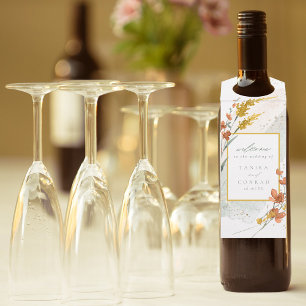 Wildblume Wedding Watercolor Welcome Gold ID954 Flaschenanhänger