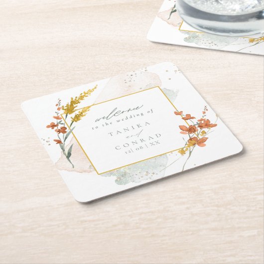 Wildblume Wedding Watercolor Welcome Gold ID954 Rechteckiger Pappuntersetzer (angewinkelt)