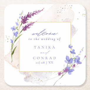 Wildblume Wedding Watercolor Welcome Peri ID954 Rechteckiger Pappuntersetzer