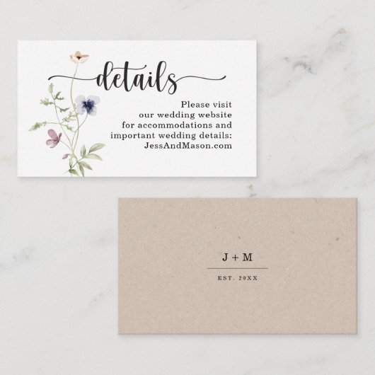 Wildblume Wedding Website Insert Card (Vorne/Hinten)