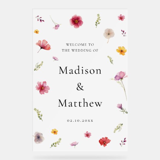 Wildblume Wedding Welcome Acrylschild (Vorderseite)