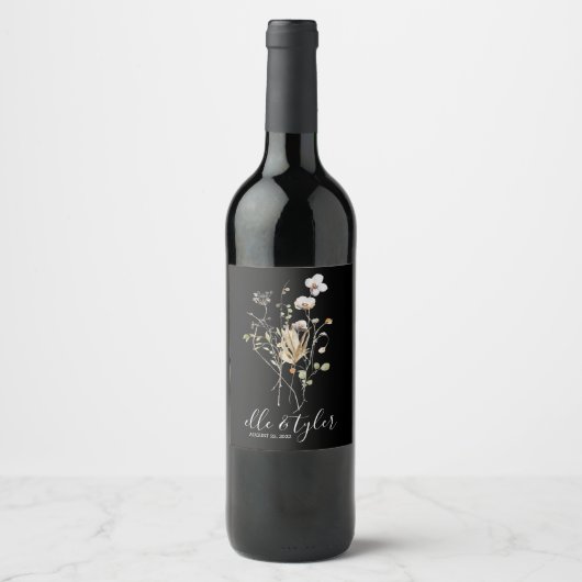 Wildblume Wedding Wine Bottle Label Weinetikett (Vorderseite)
