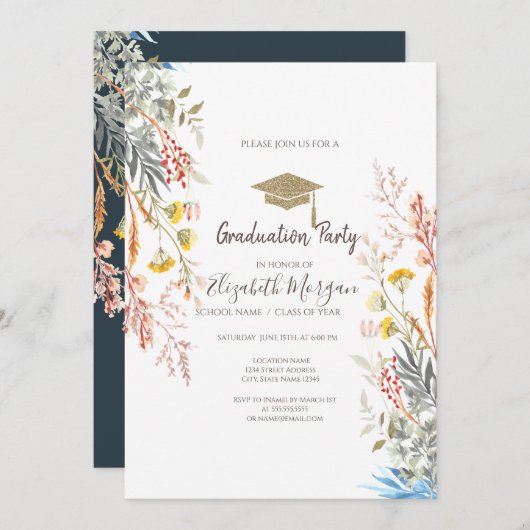 Wildblume Weidentrockener Abschluss Einladung (Vorne/Hinten)